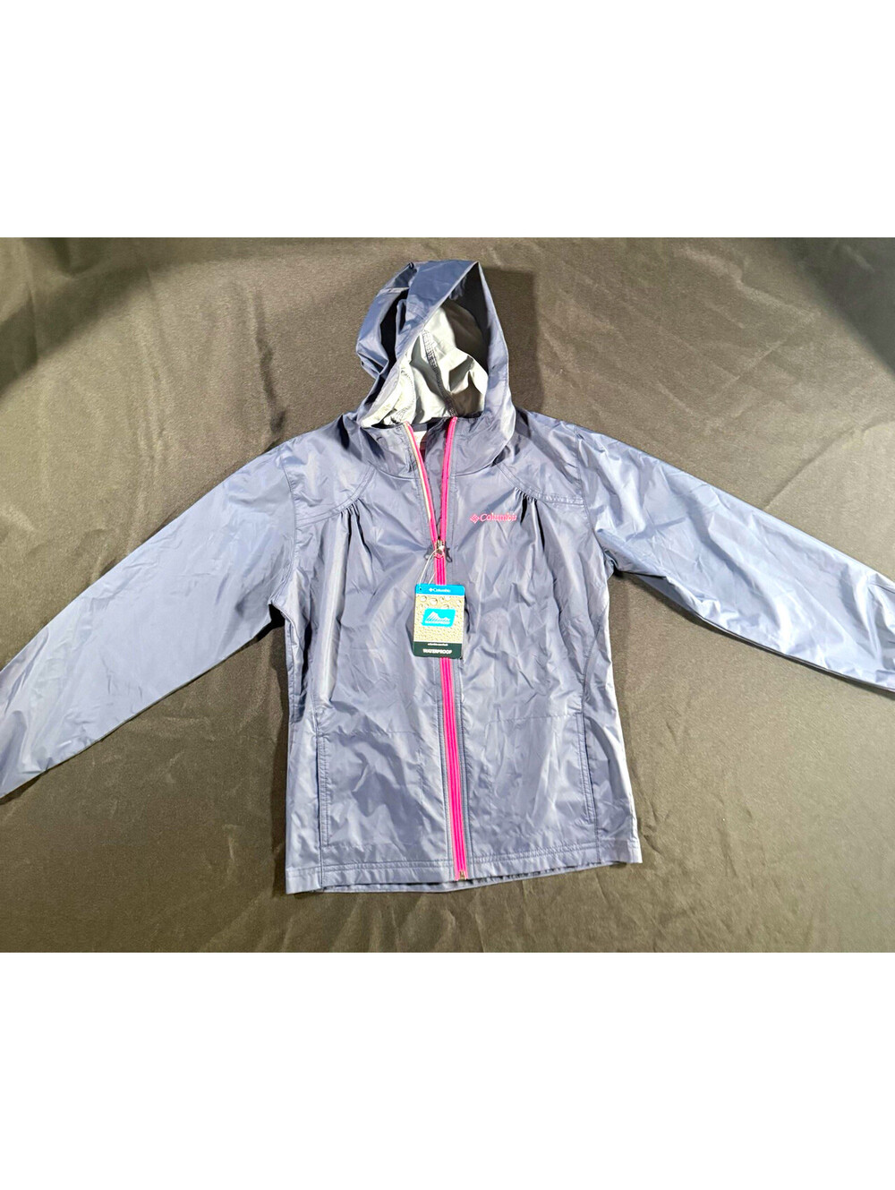 Columbia Switchback Youth M Blue Waterproof Hooded Full Zip Rain Jacket Nylon